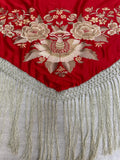 Pico seda fleco a mano -Rojo y beige- 1,45x 55 |Modelo 19