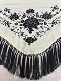 Pico crepé fleco a mano-Marfil y negro-1,45x 50 |Modelo 26