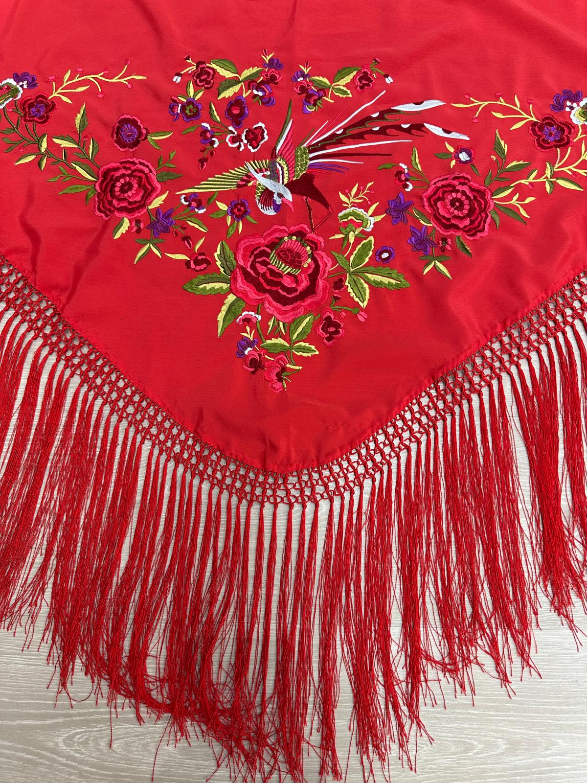 Pico crepé fleco a mano-Rojo-1,35x 90 |Modelo 37