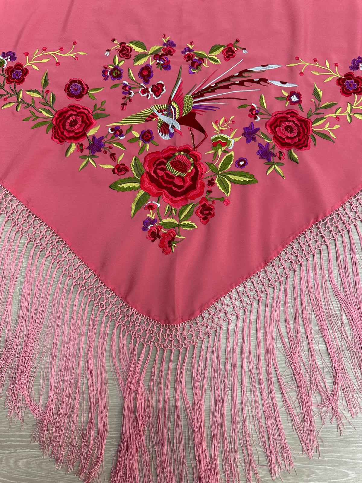 Pico crepé fleco a mano-Rosa-1,35x 90 |Modelo 36