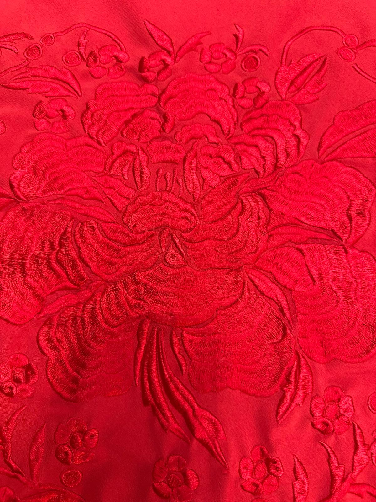 Pico crepé fleco a mano-Rojo-1,35x 75 |Modelo 39