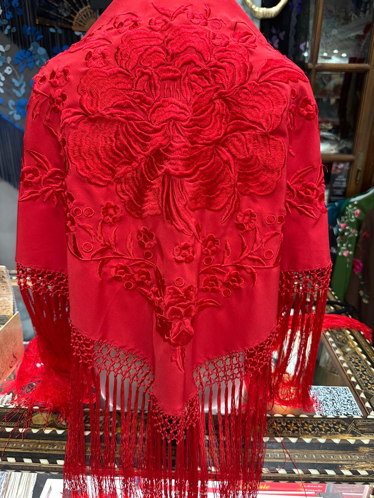 Pico crepé fleco a mano-Rojo-1,35x 75 |Modelo 39