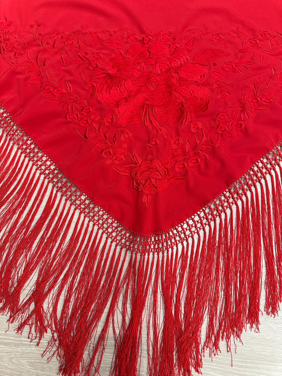 Pico crepé fleco a mano-Rojo-1,35x 75 |Modelo 39