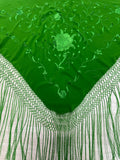 Pico seda bordado a mano-Verde hierba-1,80x 70 |Modelo 54
