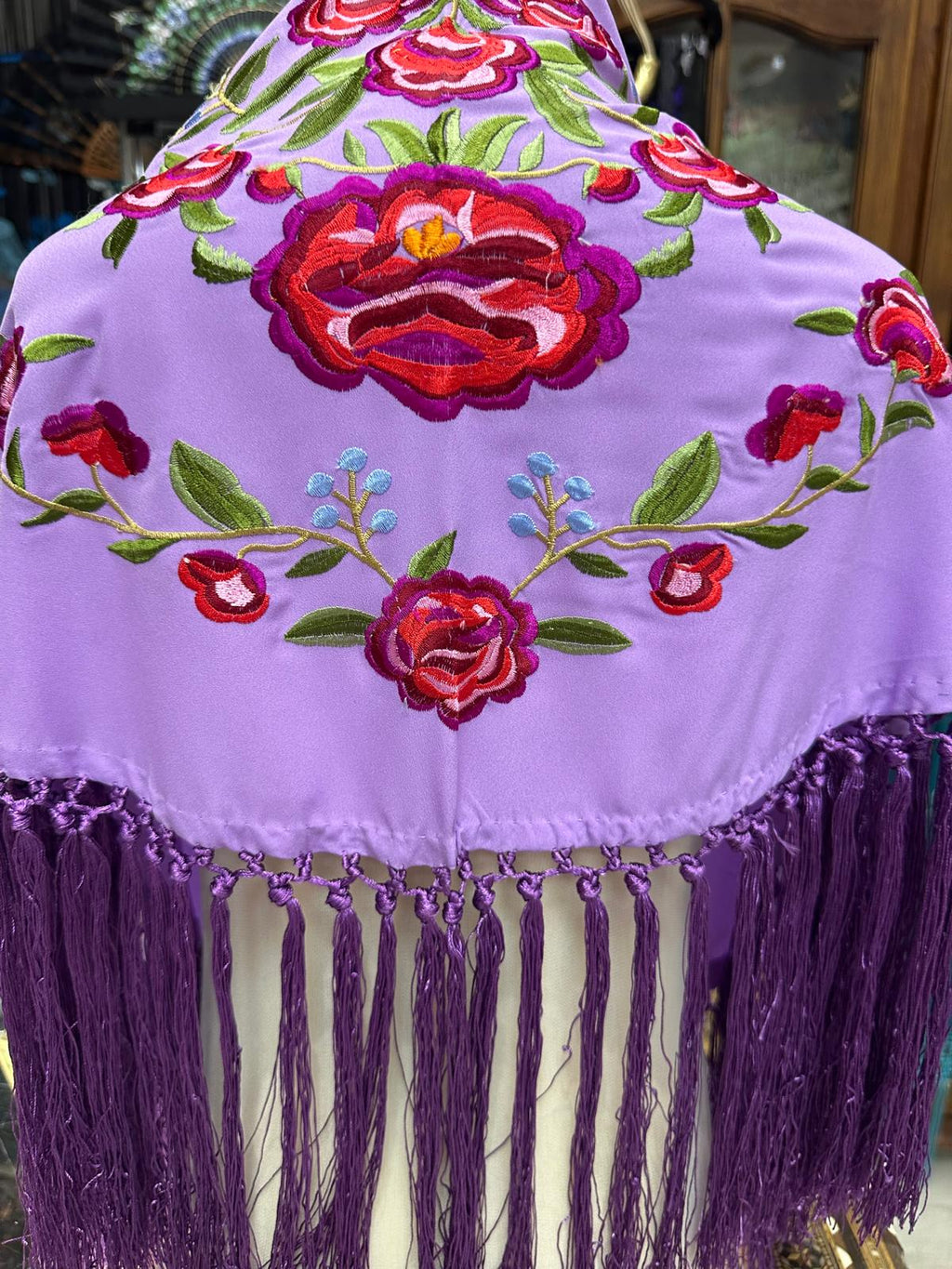 Pico crepé fleco a mano-Malva-para niña 105x 35 |Modelo 83