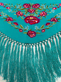 Pico crepé fleco a mano-Turquesa-para niña 105x 35 |Modelo 89