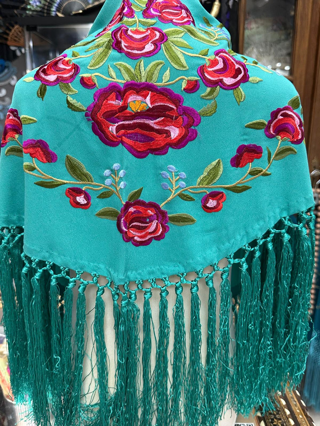 Pico crepé fleco a mano-Turquesa-para niña 105x 35 |Modelo 89
