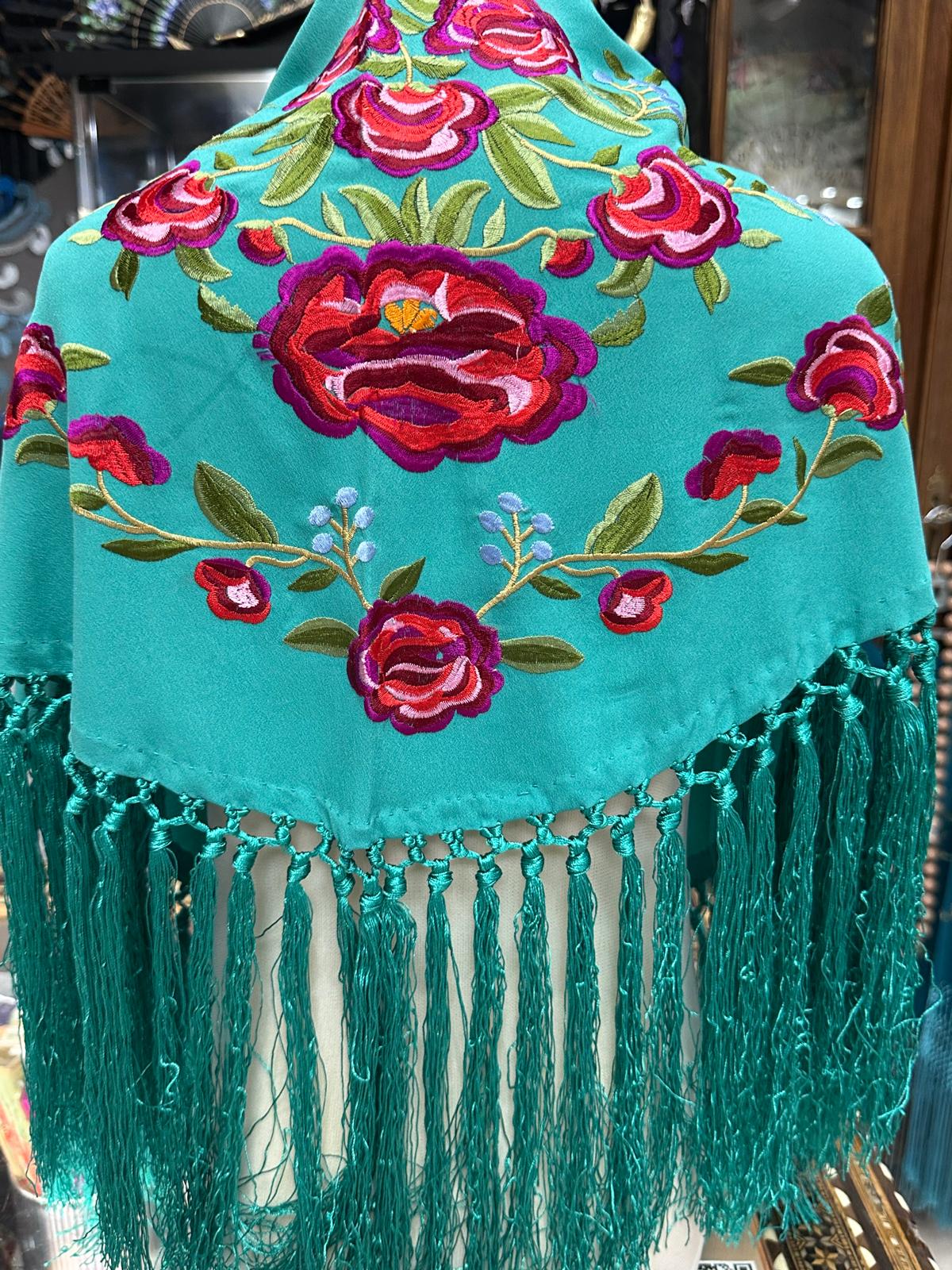 Pico crepé fleco a mano-Turquesa-para niña 105x 35 |Modelo 89