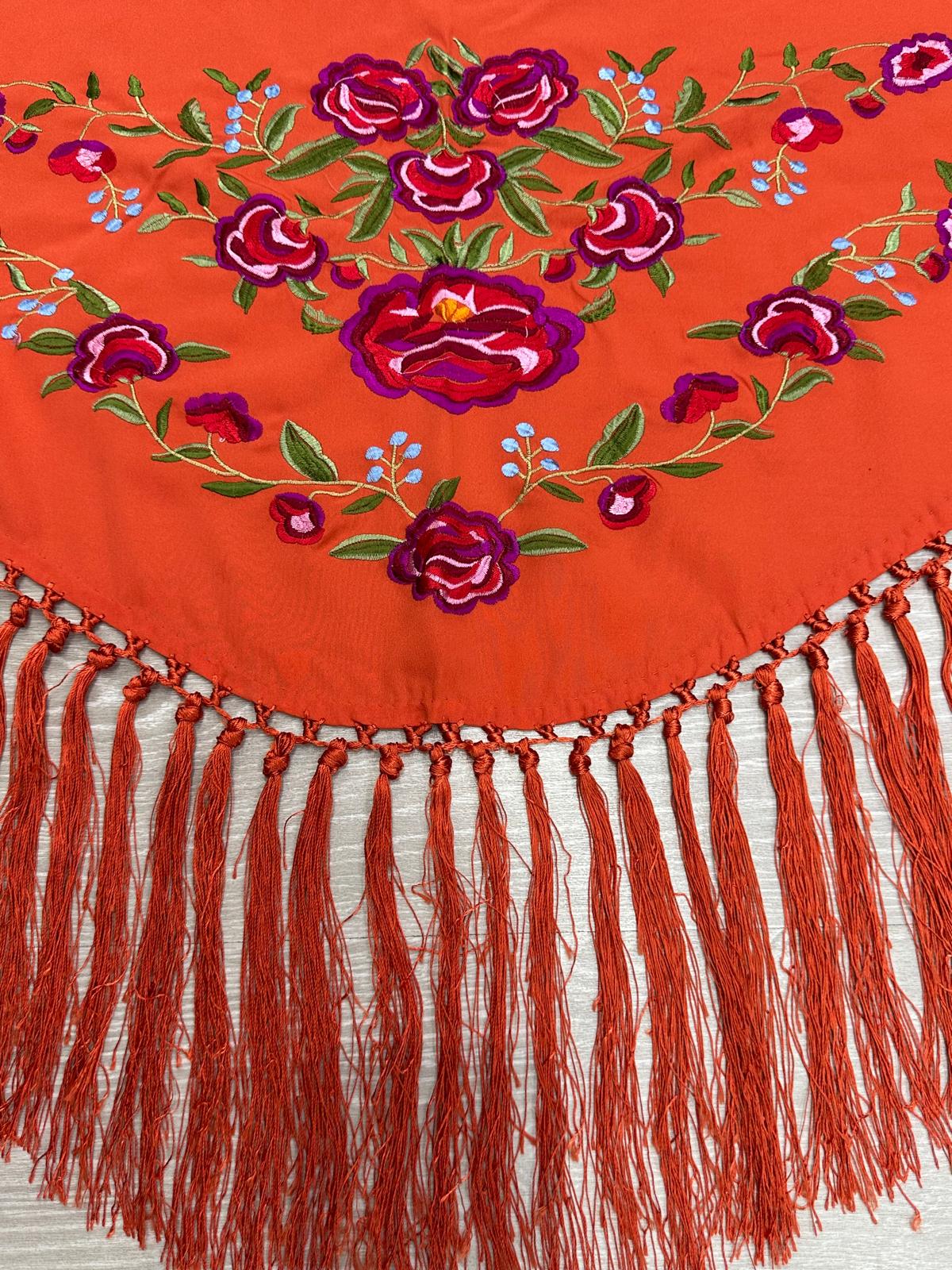 Pico crepé fleco a mano-Naranja-para niña 105x 35 |Modelo 85