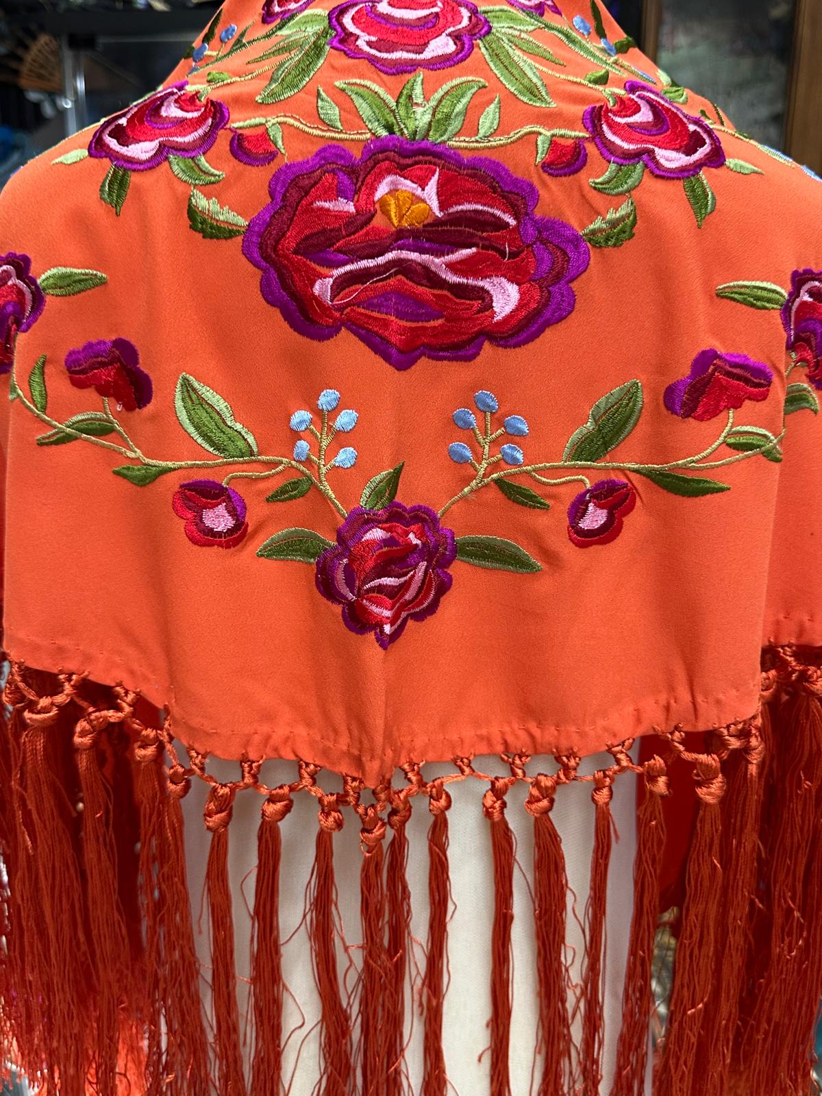 Pico crepé fleco a mano-Naranja-para niña 105x 35 |Modelo 85